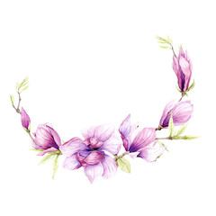 Watercolor illustration Wreath magnolia hand drawn © Yuliya