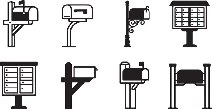 Eight different styles of mailboxes and post office boxes icon set Vector