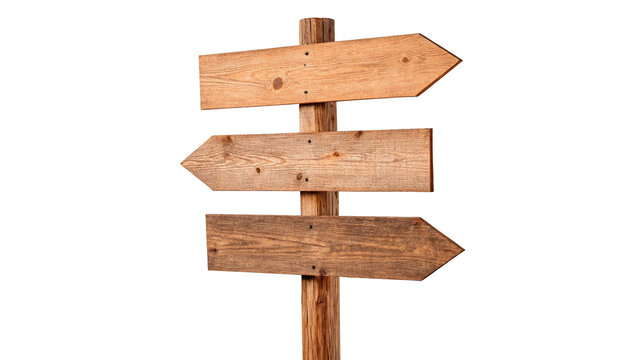Classic multi directional wooden signpost arrow pointer isolated on a transparent background