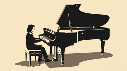Man playing grand piano indoors with music sheet © Stock Image Paradise