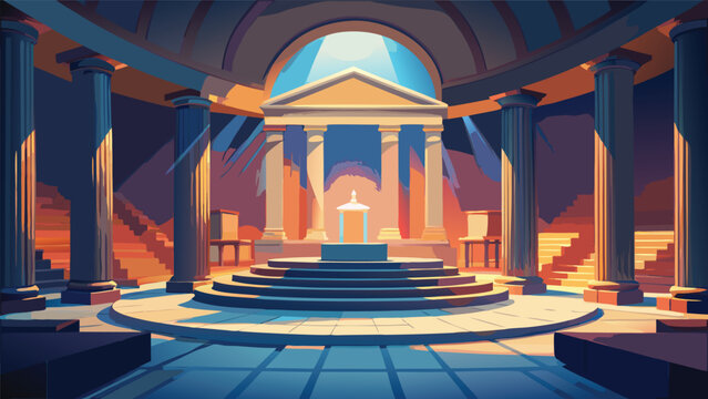 Ancient greek temple interior with marble columns and altar architecture interior classical mythology historical monument staircase cultural civilization heritage building religious