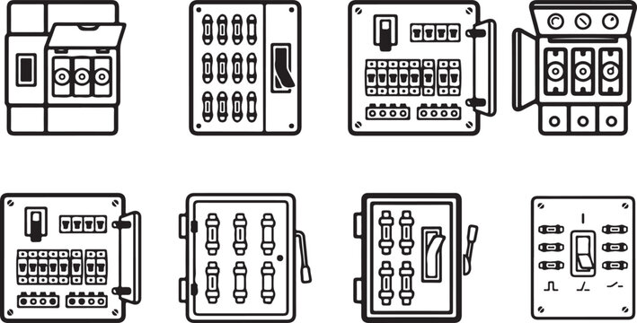 Black and white electrical junction box wiring diagrams Vector