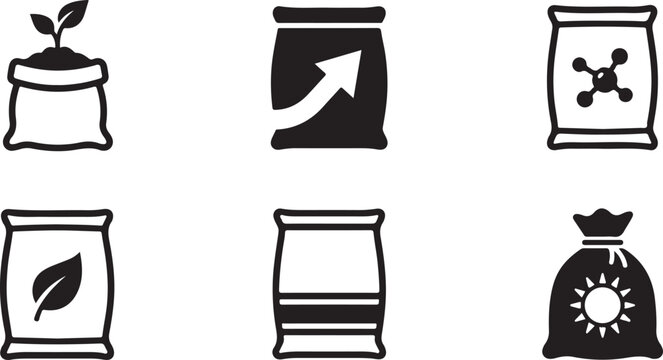 Six different seed and grain bag icons with symbols Vector