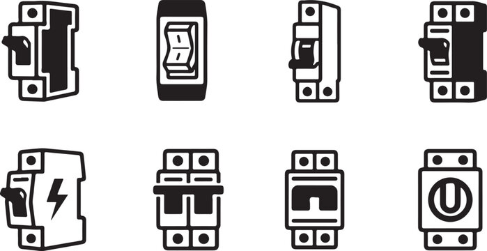 Eight different electrical circuit breaker and switch icons Vector