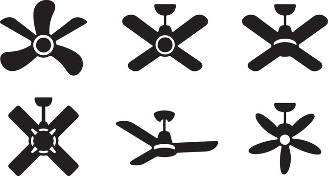 Six different ceiling fan blade designs in black and white Vector