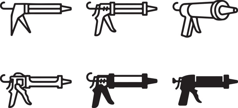 Six different spray gun icons in black and white vector style Vector