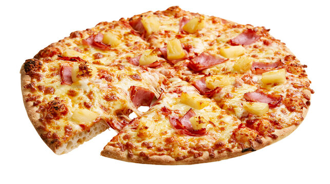 Hawaiian pizza with ham and pineapple slices
