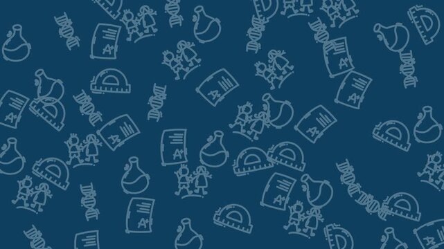 Repeated white line art icons on blue background for educational designs. Perfect for schoolrelated projects like posters, worksheets, and presentations.