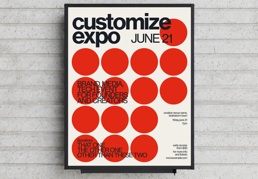 Brand Media Exhibition Event Swiss Design Poster with Red Geometric Elements