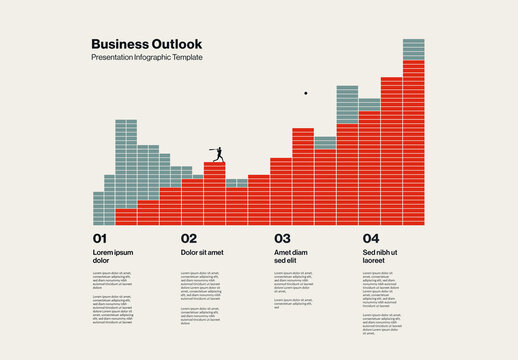 Business Outlook Infographic Template with Abstract Chart and Business Man with Baseball