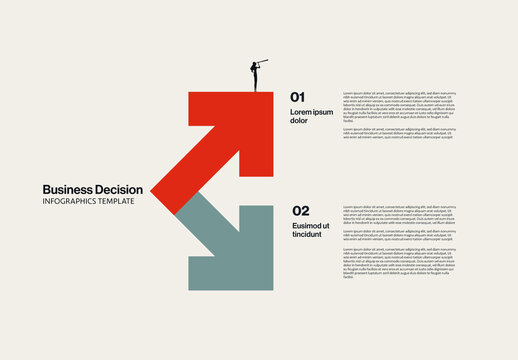 Business Decision Infographic Template with Large Arrows and Vision Illustration