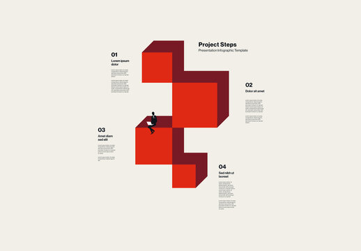 Business Project Steps Infographic Template with Cubes and Steps