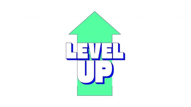 XP level up gaming reaction 2D animation. Upward arrow with player progression. Ranking up. Skill improvement. Internet culture. Flat cartoon animated overlay. Streaming platform motion graphic