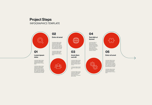 Project Steps Presentation Infographic Template with Winding Line Circles and Icons