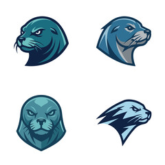 Seal animal head icons marine mammal. © yeandita