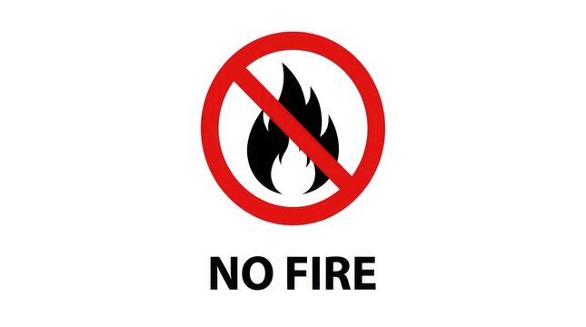 A prohibition sign displays a flame icon crossed out on a sign