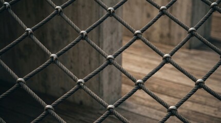 Fototapeta premium Close up view of dark metal wire mesh fence.