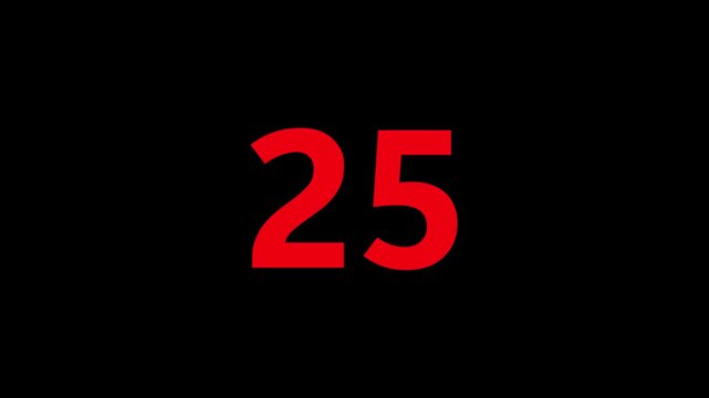 Countdown timer from 30 to 0 seconds real time on black background. Countdown timer thirty seconds animation from 30 to 0 seconds on transparent ...