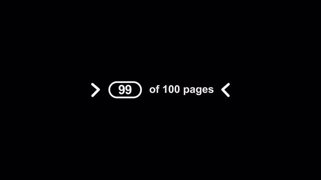 Animated Pagination UI Indicator 99 of 100 Pages. Looping Minimalist White Interface Element on Alpha Channel.