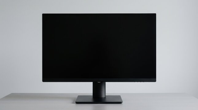 Modern black monitor screen on plain desk