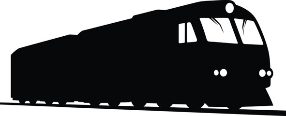 Minimalist black silhouette of a modern commuter passenger train locomotive © Design KB Studio 