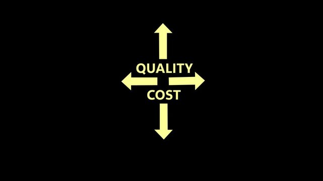 Businessman presenting quality versus cost concept quality and cost black background.