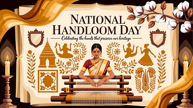 National handloom day illustration with woman weaving
