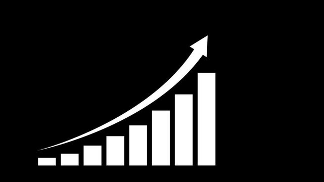 Business interacting with a growing graph and arrow and black background.