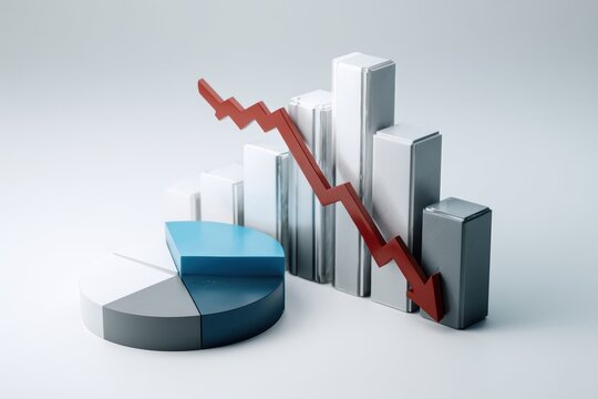 Financial Downturn: A stark representation of economic recession, featuring a downward trending graph and a pie chart indicating a significant loss.