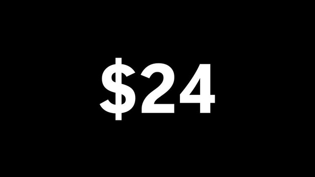 Animated Count up dollar from $0 to $45. Number Count 45 Dollars. Dollar increasing calculate video. Money Growth, Currency Rising, Financial Increase, Economic Boost. green black background.