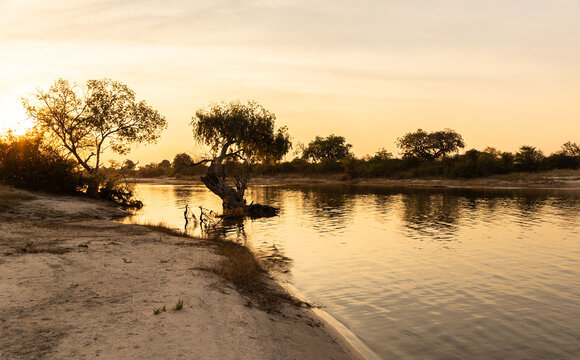 sunset on the coastline of the Zambezi River