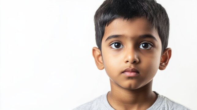 Young boy child serious face portrait