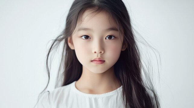 Young girl child serious face portrait