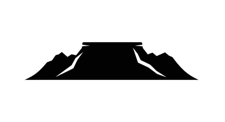 Mesa silhouette stands as a flat-topped mountain peak against a stark white background. © Maulidaa