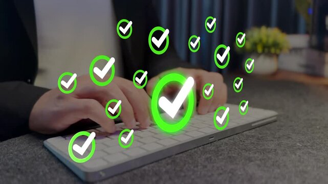 Business checklist workflow project task management concept.  Project tracking, certification, compliance verification.