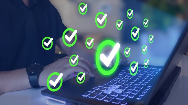 Business checklist workflow project task management concept.  Project tracking, certification, compliance verification.
