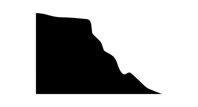 Cliff silhouette represents a steep drop or geological formation isolated against a white background.