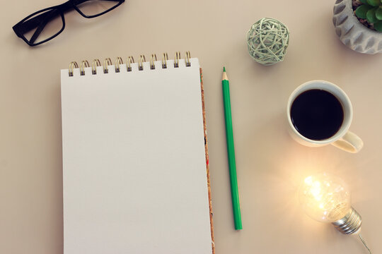 Top view image of empty notebook on table