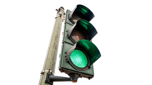 Black industrial electronic traffic light lamp isolated on a transparent background