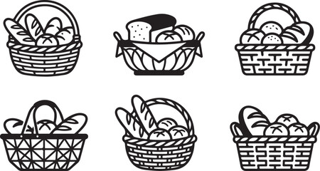 Assorted baskets filled with fresh baked bread and rolls Vector © Sazid