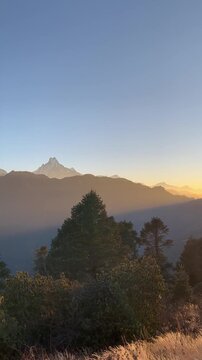 Golden sunrise over Himalayan peaks from Poon Hill, Nepal
