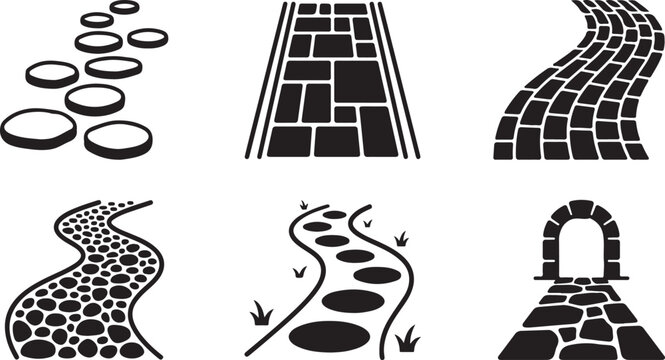 Six different types of stylized pavement and path designs Vector