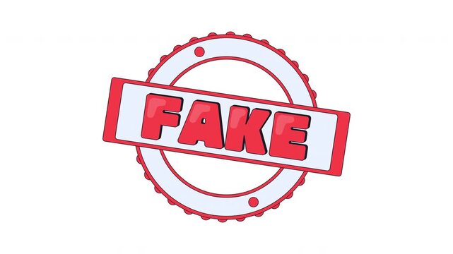 Fake stamp seal internet reaction 2D animation. Counterfeit circular badge. False label. Cancel culture. Staged content. Debunked disinformation. Gen z word animated overlay. Cartoon motion graphic