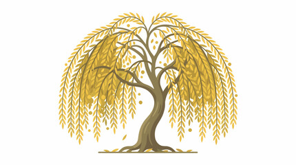 Vibrant golden willow tree stands tall in serene natural landscape with lush foliage and intricate branches on a sunny day 20260703 © Ikaiku