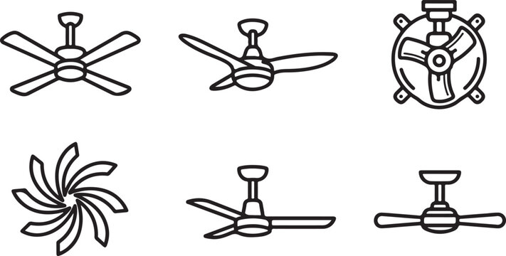 Six different ceiling fan blade designs in black and white Vector
