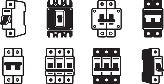 Assorted electrical circuit breakers and contactors illustration Vector