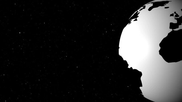 Animation of spinning globe of the Earth planet from particulars on dark background, Half earth right side with shooting star space animation 4K UHD
