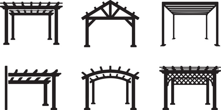 Six different wooden pergola and arbor designs illustration Vector