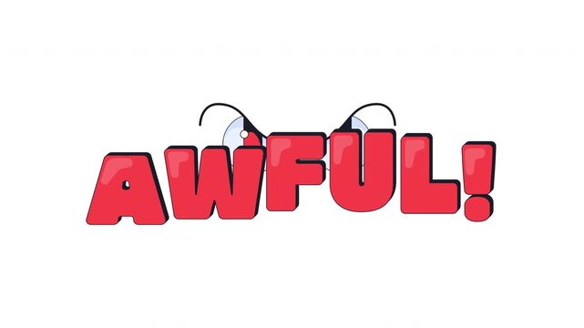Awful internet reaction 2D animation. Terrible gameplay. Angry glaring eyes with frowning eyebrows. Hate watch. Disappointment and disapproval. Gen z word animated overlay. Cartoon motion graphic