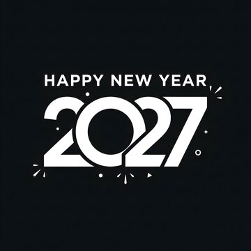 Happy New Year 2027 Typography Text Vector with Minimalist White Lettering on Black Background